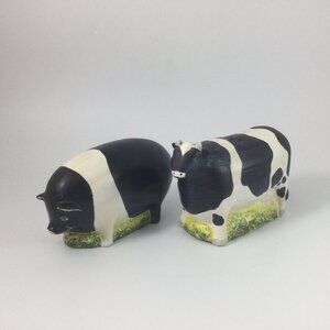 Vintage Sakura Ceramic Salt pepper Shakers Black White Cow Pig